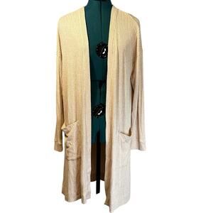 Soma Ribbed Open Front Longline Cardigan Sweater Beige Women Large | Loungewear
